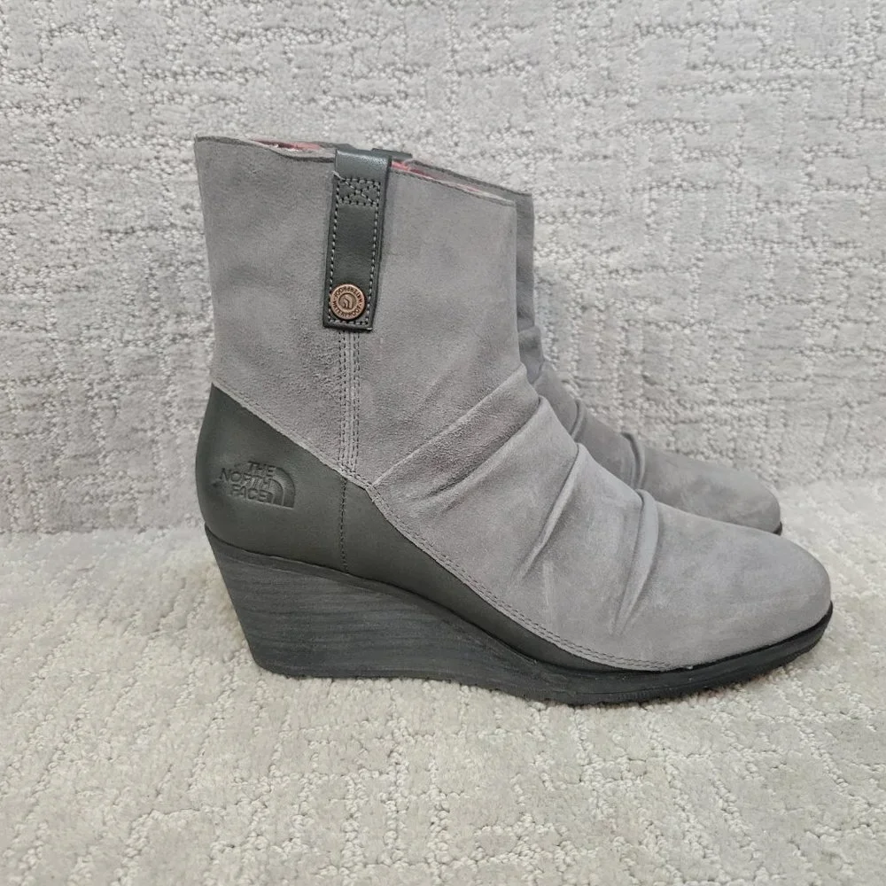 The North Face Womens Size 7 Bridgeton Wedge Zip Gray Waterproof Suede Boots NEW